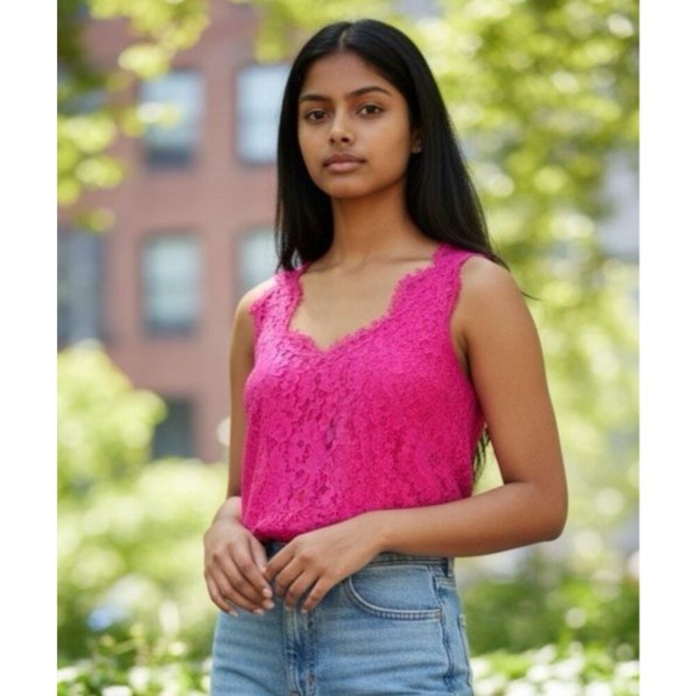 Joie NWOT womens hot pink v-neck lace overlay lined tank top Small